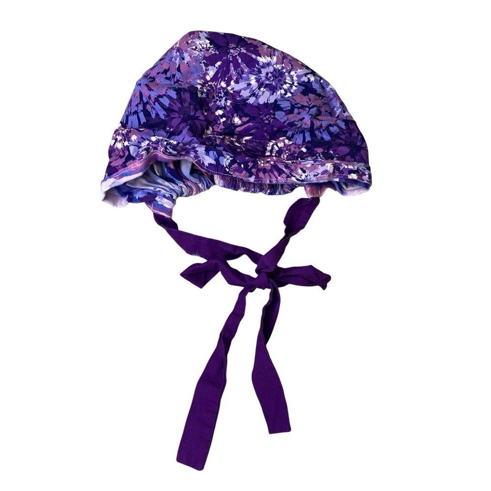 Purple Floral Tie Back Bonnet Sleep Cap Adjustable Satin Lined Hat Cap Hair